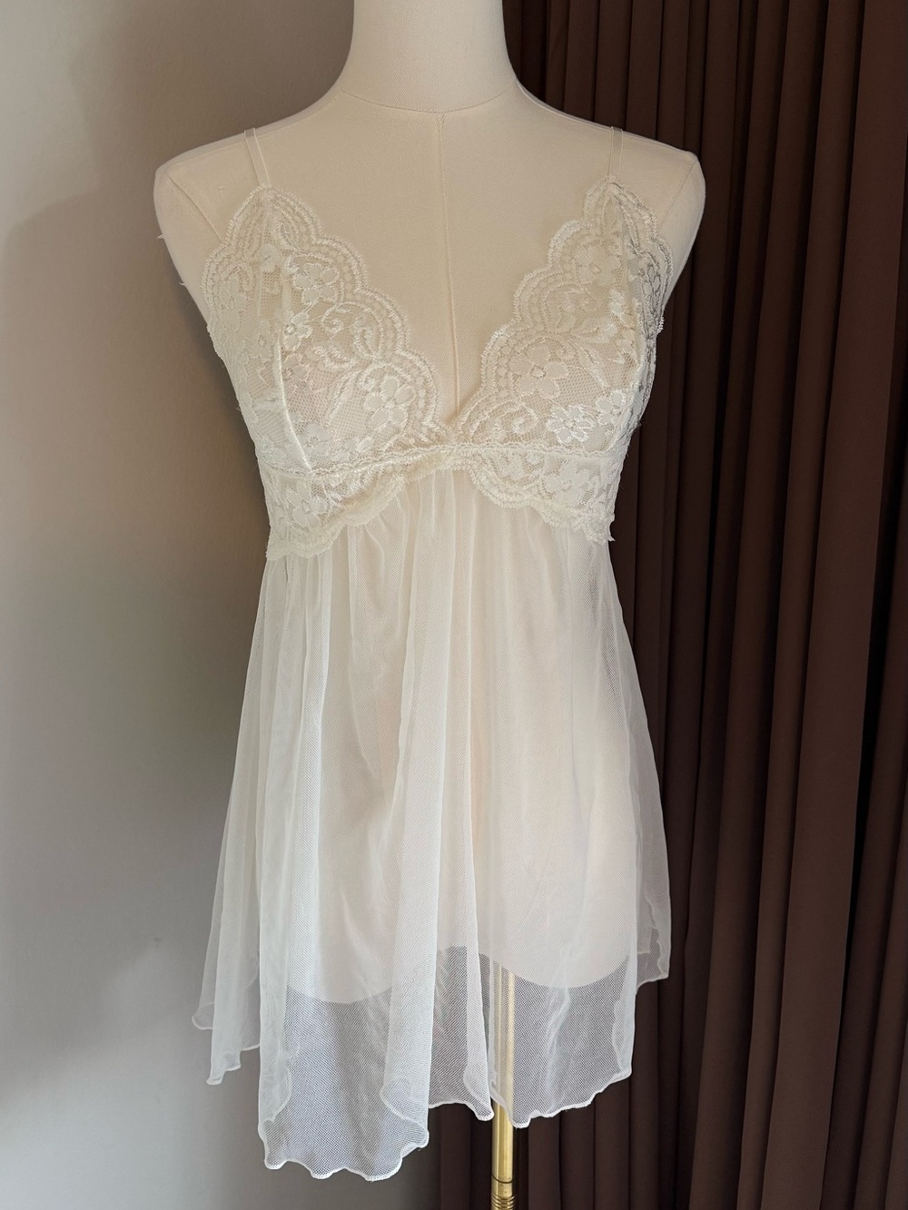 In Bloom By Jonquil Sheer Lace Trim Chemise Slip Cream Small
